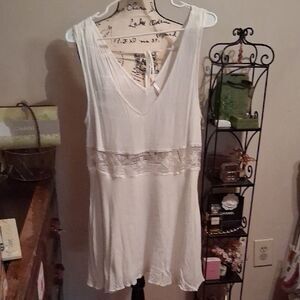 Free People White Sleeveless Dress with Lace Detail Small